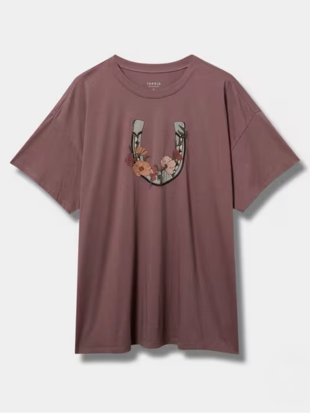 NWT Torrid "Horseshoe Floral Embroidery Tee” 💯% Cotton🙌🏻 Rose🌹Taupe 1 • 1X|14-16